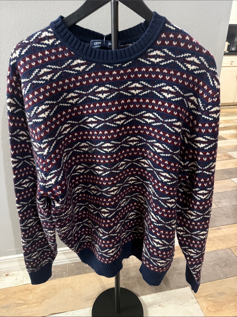 croft & barrow Navy, Burgundy and Cream Fair Isle Crewneck Sweater